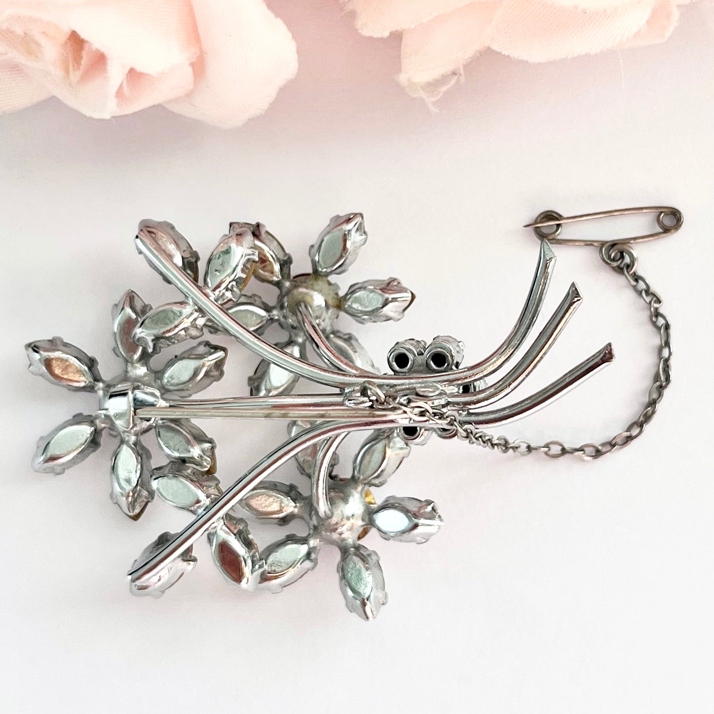 1930s Sparkly Diamanté Floral Spray Brooch