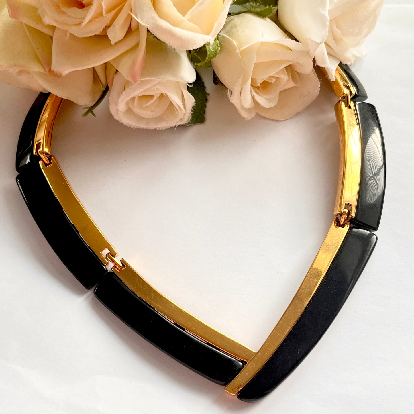1980s Napier Gold Plated Black Resin Statement Collar Necklace