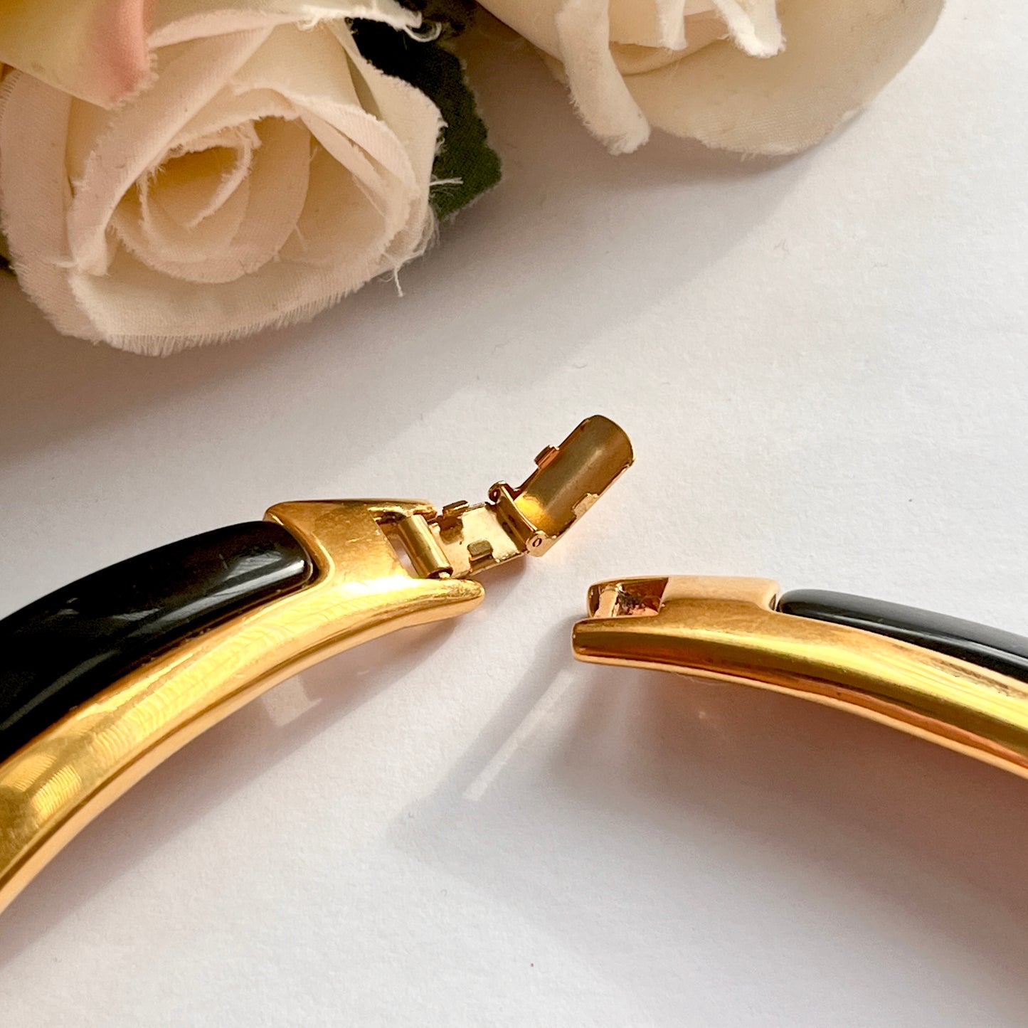 1980s Napier Gold Plated Black Resin Statement Collar Necklace