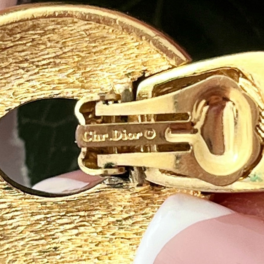 1980s Christian Dior Black Enamel Door Knocker Clip On Earrings
