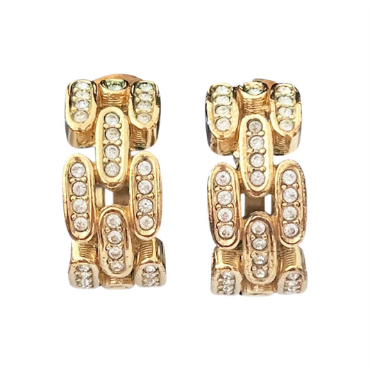 1980s Christian Dior Germany Gold Plated Diamanté Clip On Earrings
