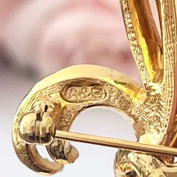 1980s Attwood & Sawyer Gold Plated Diamanté Brooch