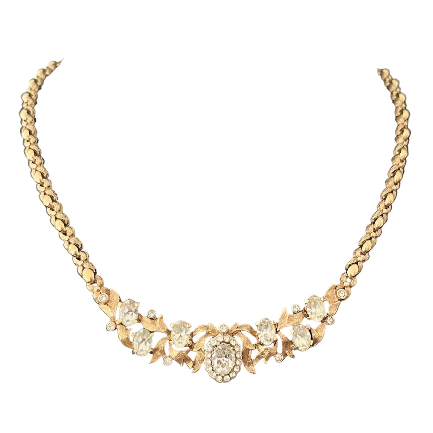 1960s Attwood & Sawyer Diamanté Brushed Gold Plated Necklace