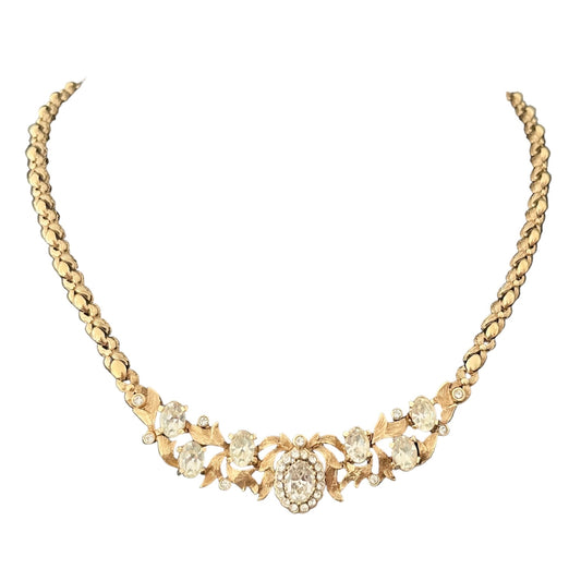 1960s Attwood & Sawyer Diamanté Brushed Gold Plated Necklace