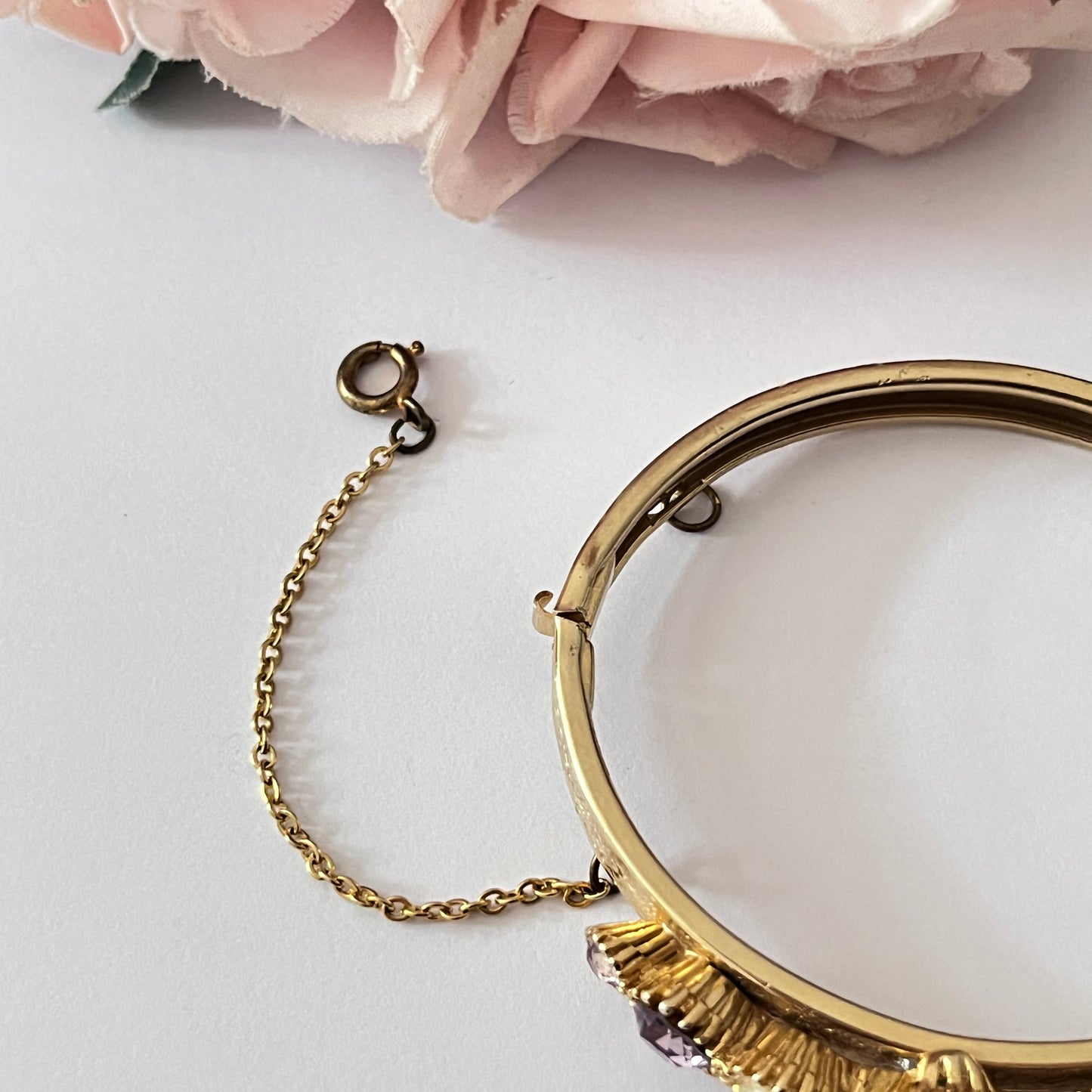 1960s Faux Amethyst & Pearl Gold Plated Victorian Style Bangle