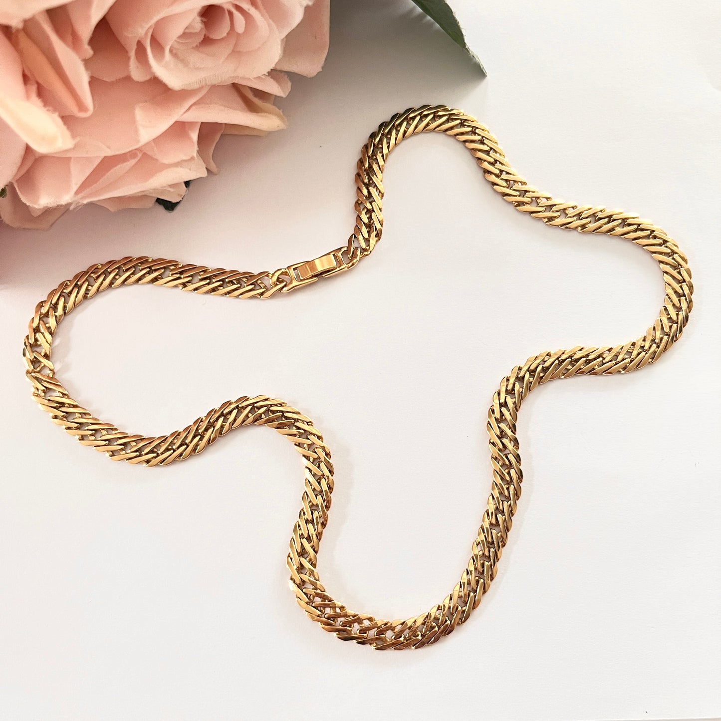 1980s Gold Plated Double Curb Link Chain Necklace