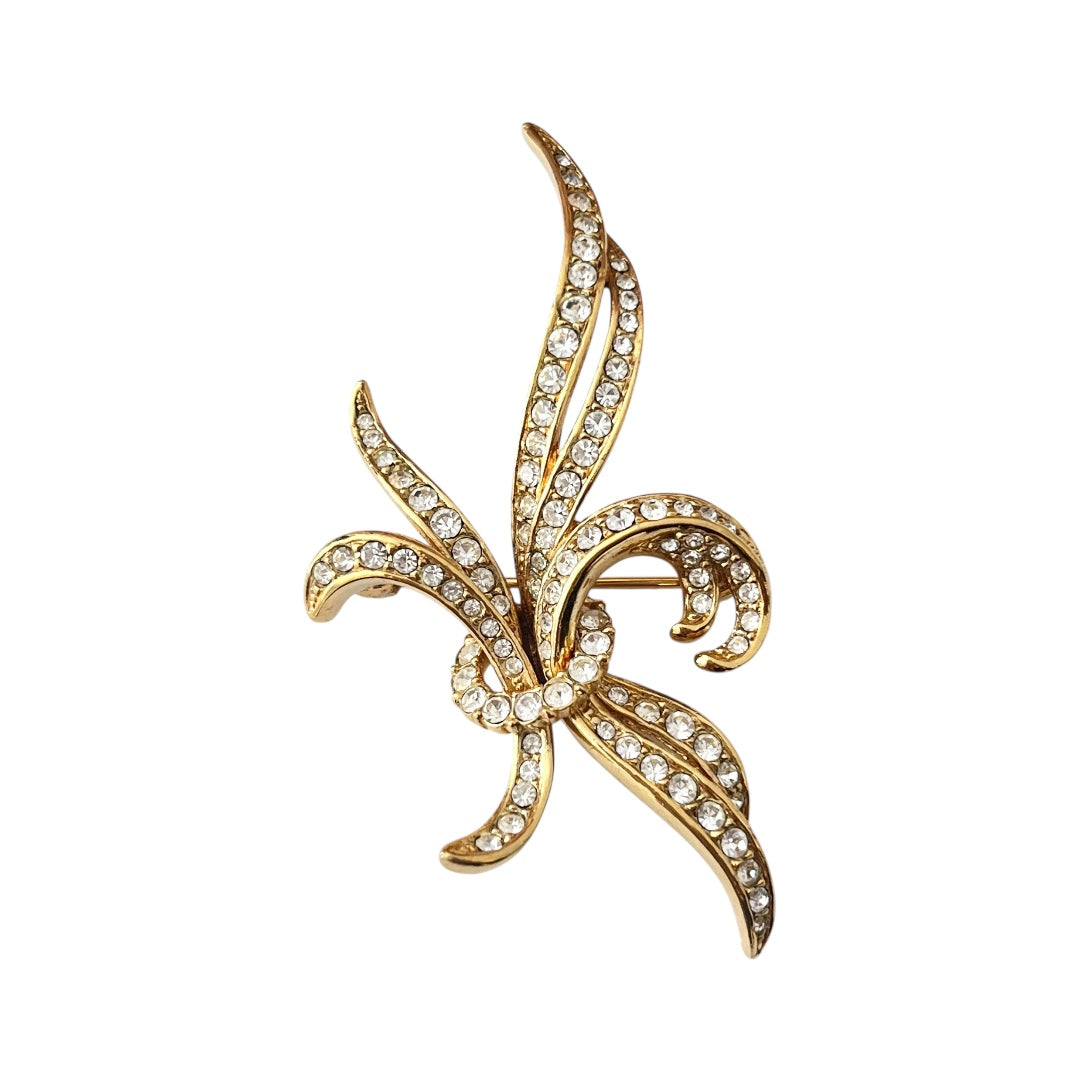 1980s Attwood & Sawyer Gold Plated Diamanté Brooch
