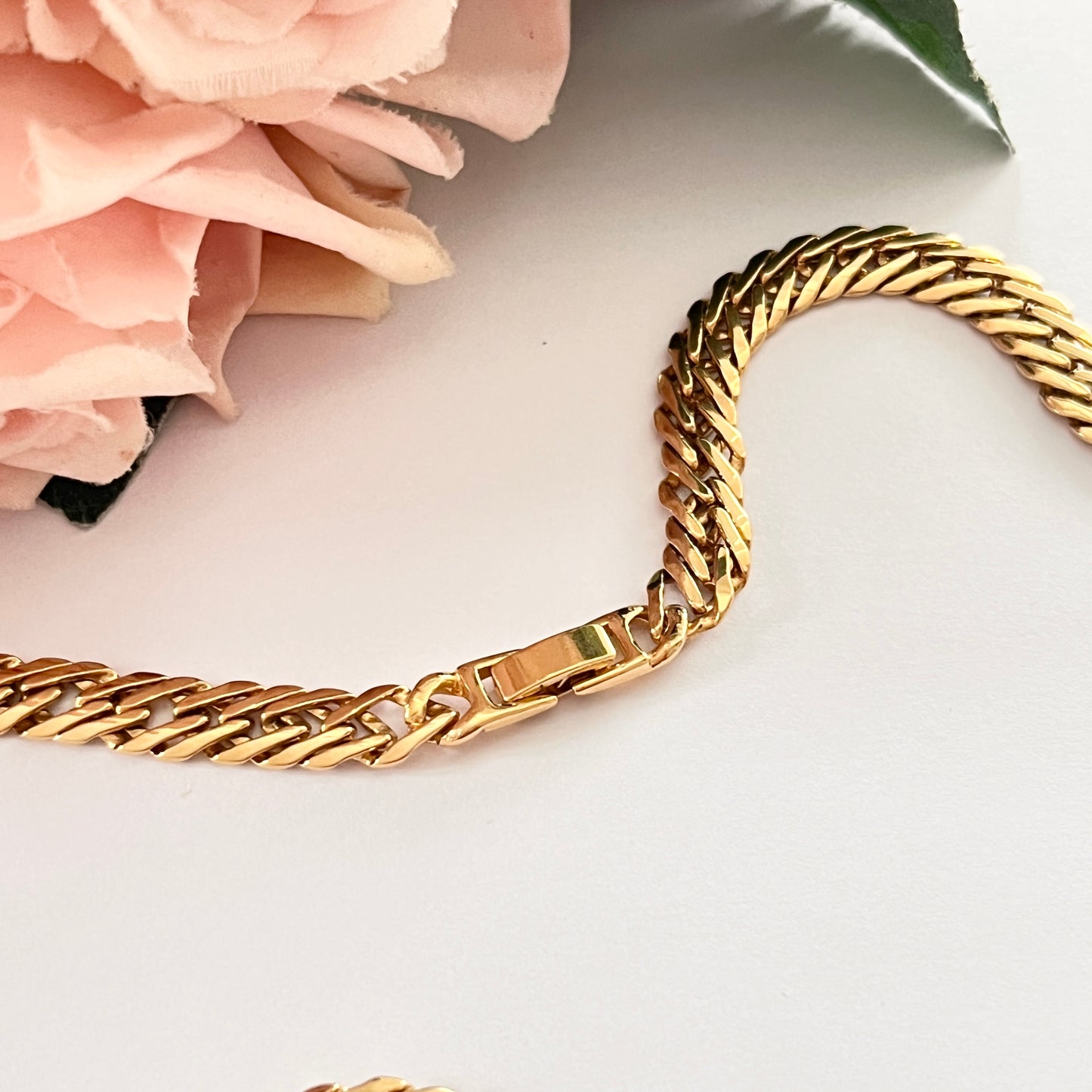 1980s Gold Plated Double Curb Link Chain Necklace