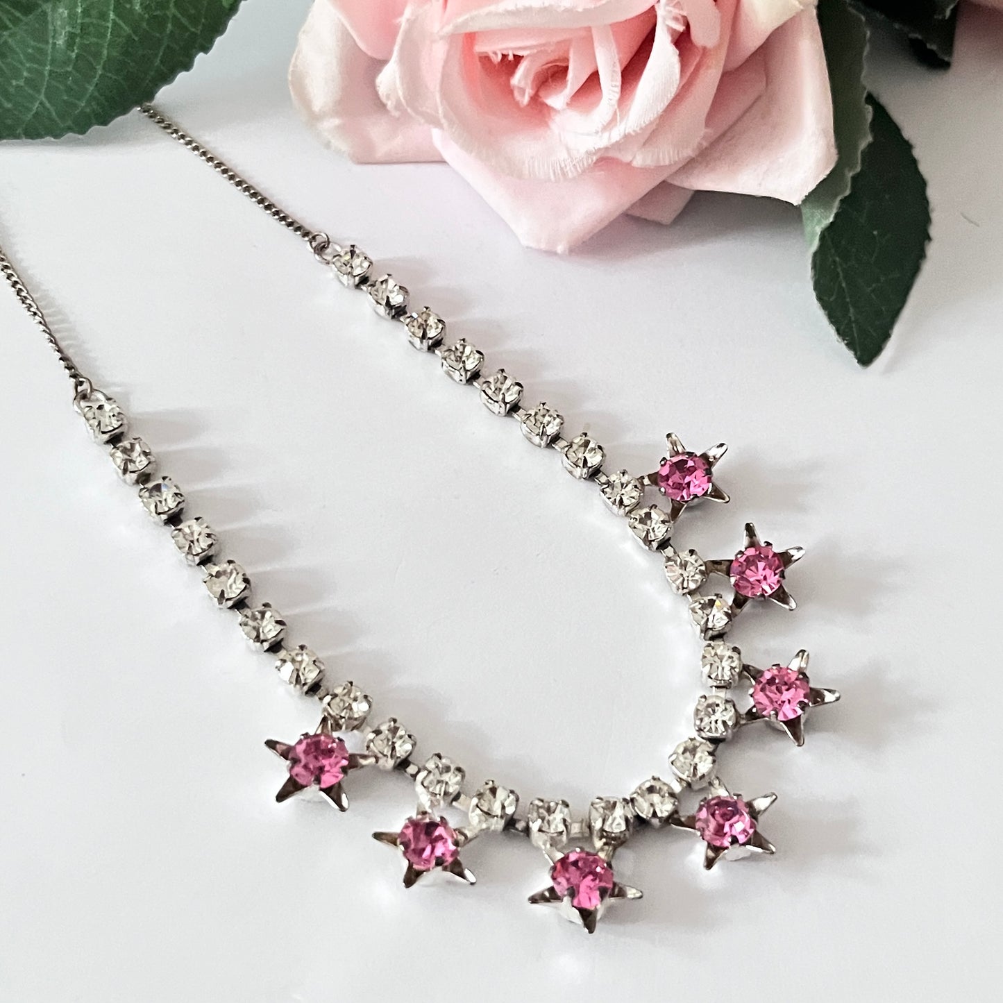 1950s Pink Diamanté Star Necklace