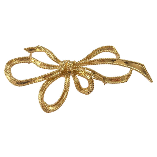 1980s Trifari Gold Plated Large Statement Ribbon Bow Brooch