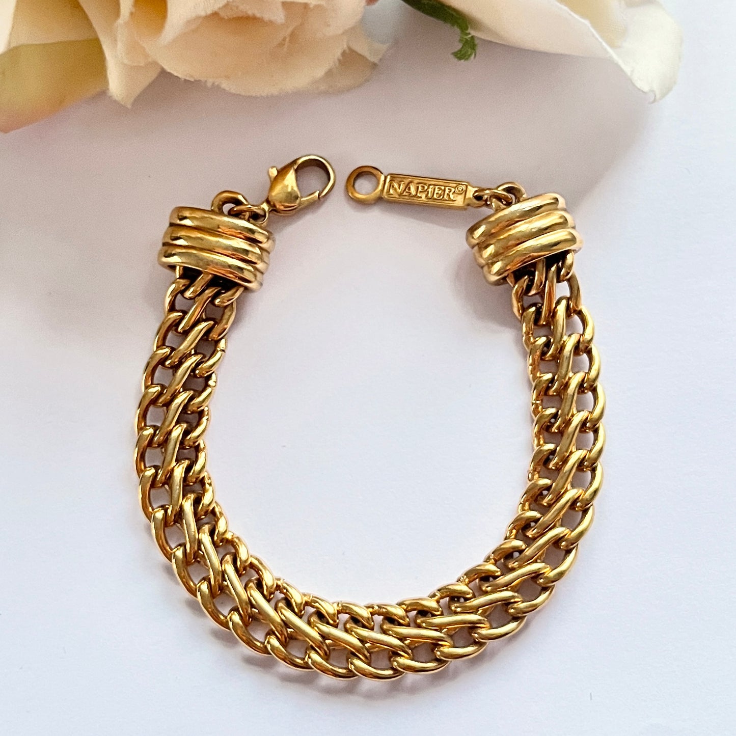 1980s Napier Gold Plated Chunky S Link Chain Bracelet