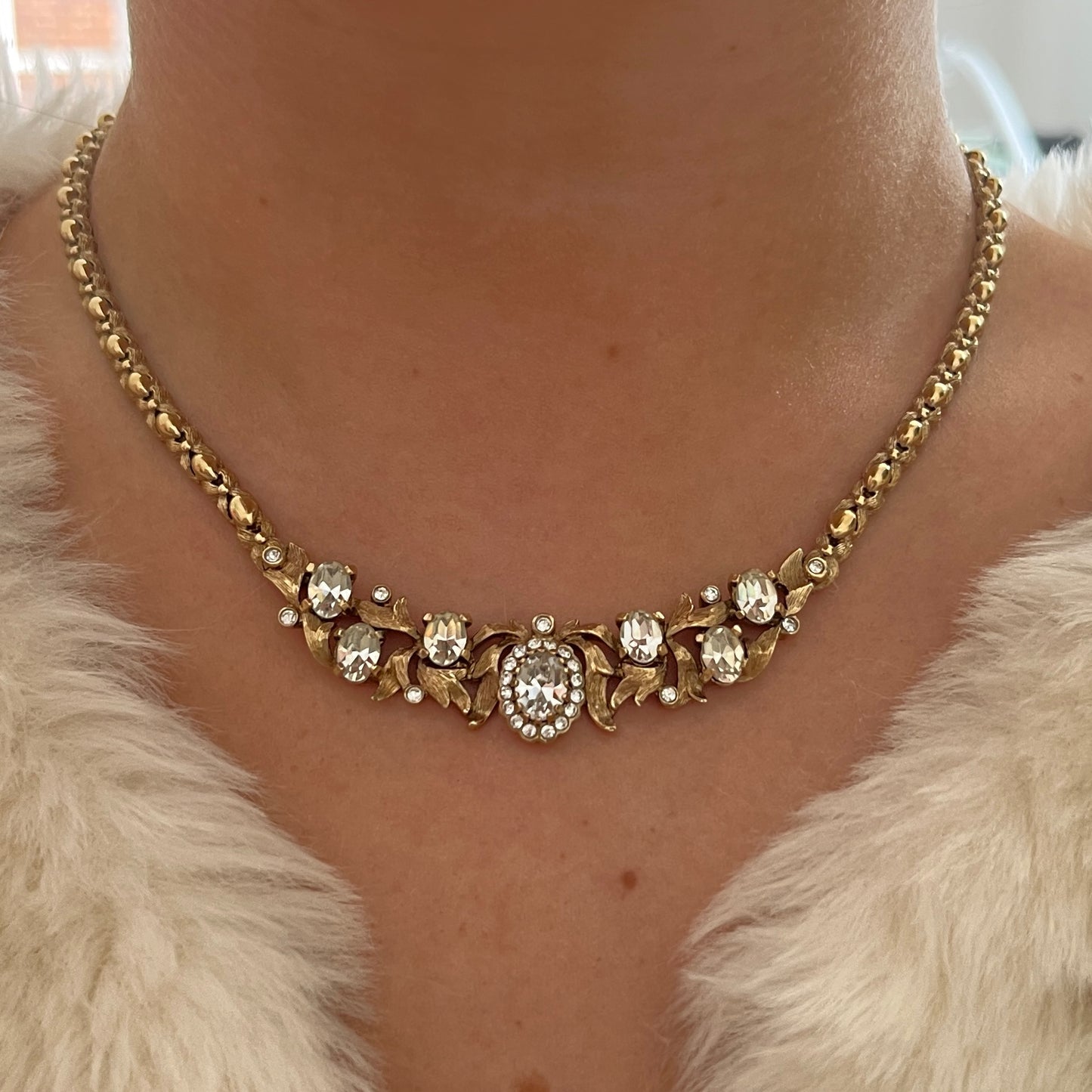 1960s Attwood & Sawyer Diamanté Brushed Gold Plated Necklace