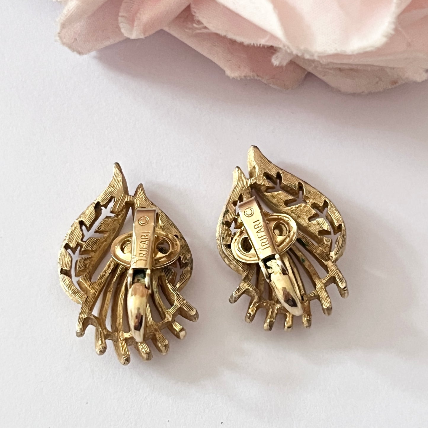 1960s Trifari Brushed Gold Plated Clip On Earrings