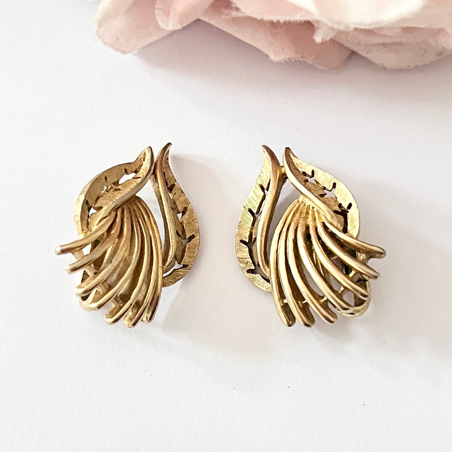 1960s Trifari Brushed Gold Plated Clip On Earrings