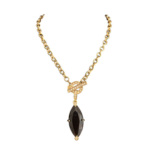 1960s Napier Gold Plated Brown Diamanté T-Bar Pendant Necklace