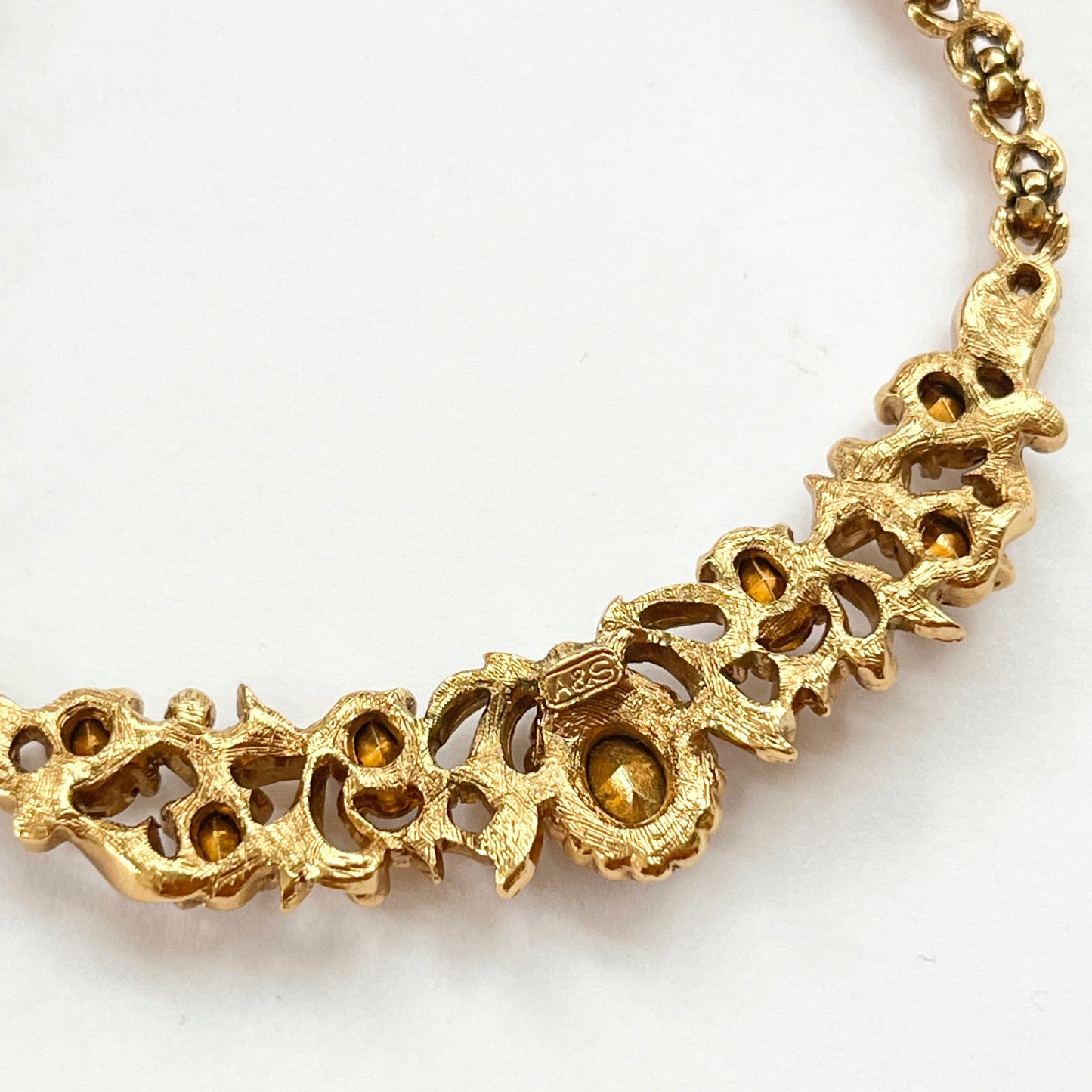 1960s Attwood & Sawyer Diamanté Brushed Gold Plated Necklace
