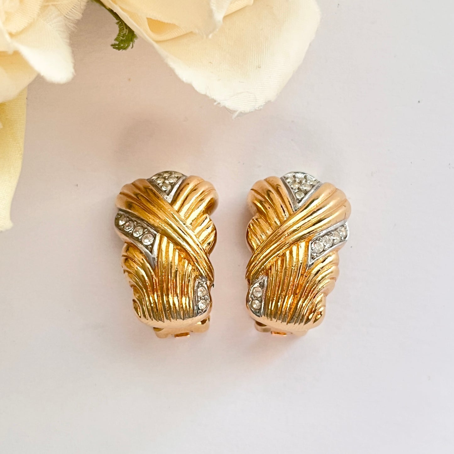1980s Grossé Gold Plated Diamanté Clip On Earrings