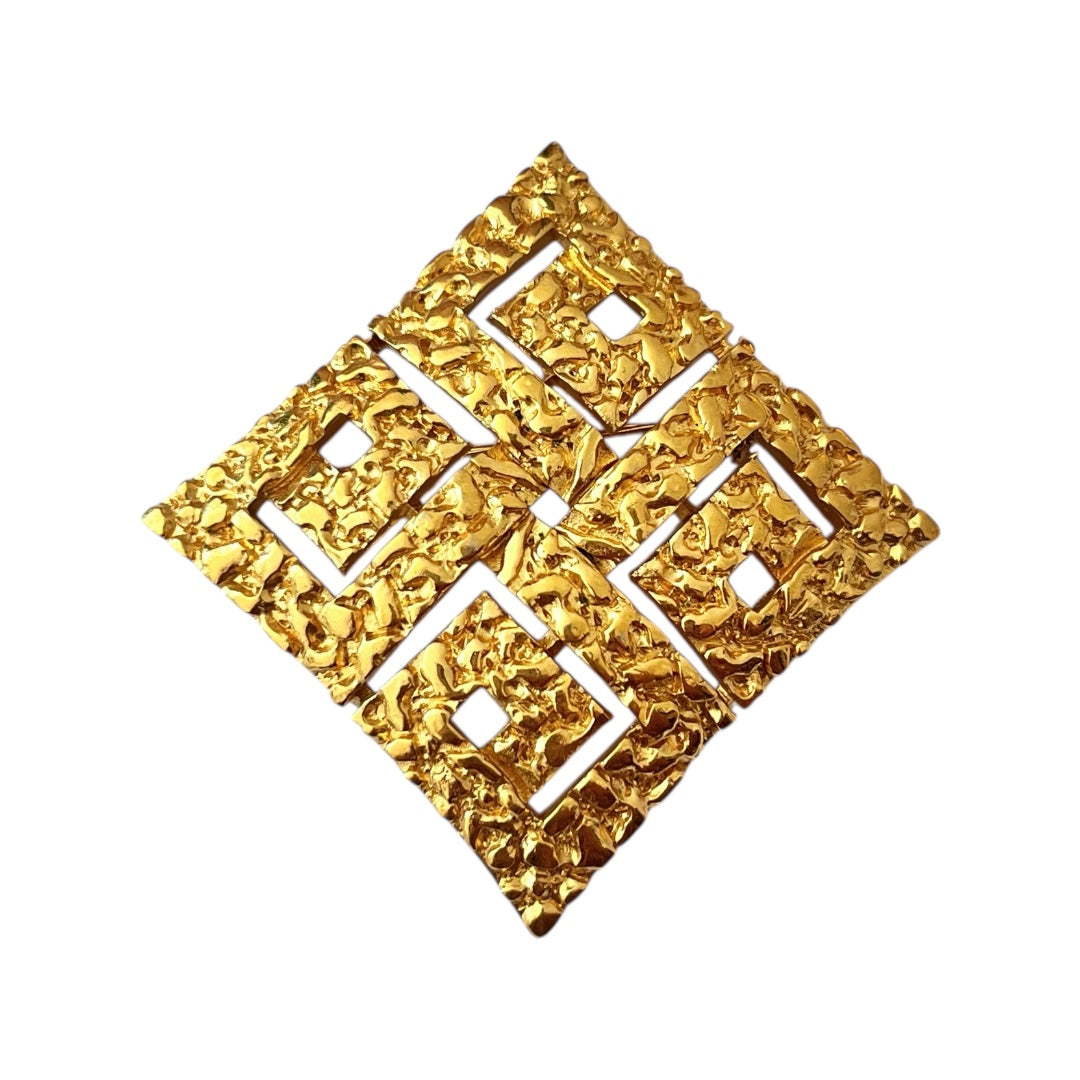 1980s Trifari Textured Gold Plated Diamond Statement Brooch