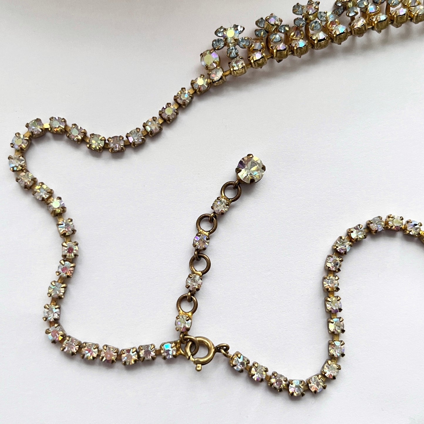 1940s Aurora Borealis Baby Blue Diamanté Flower Necklace