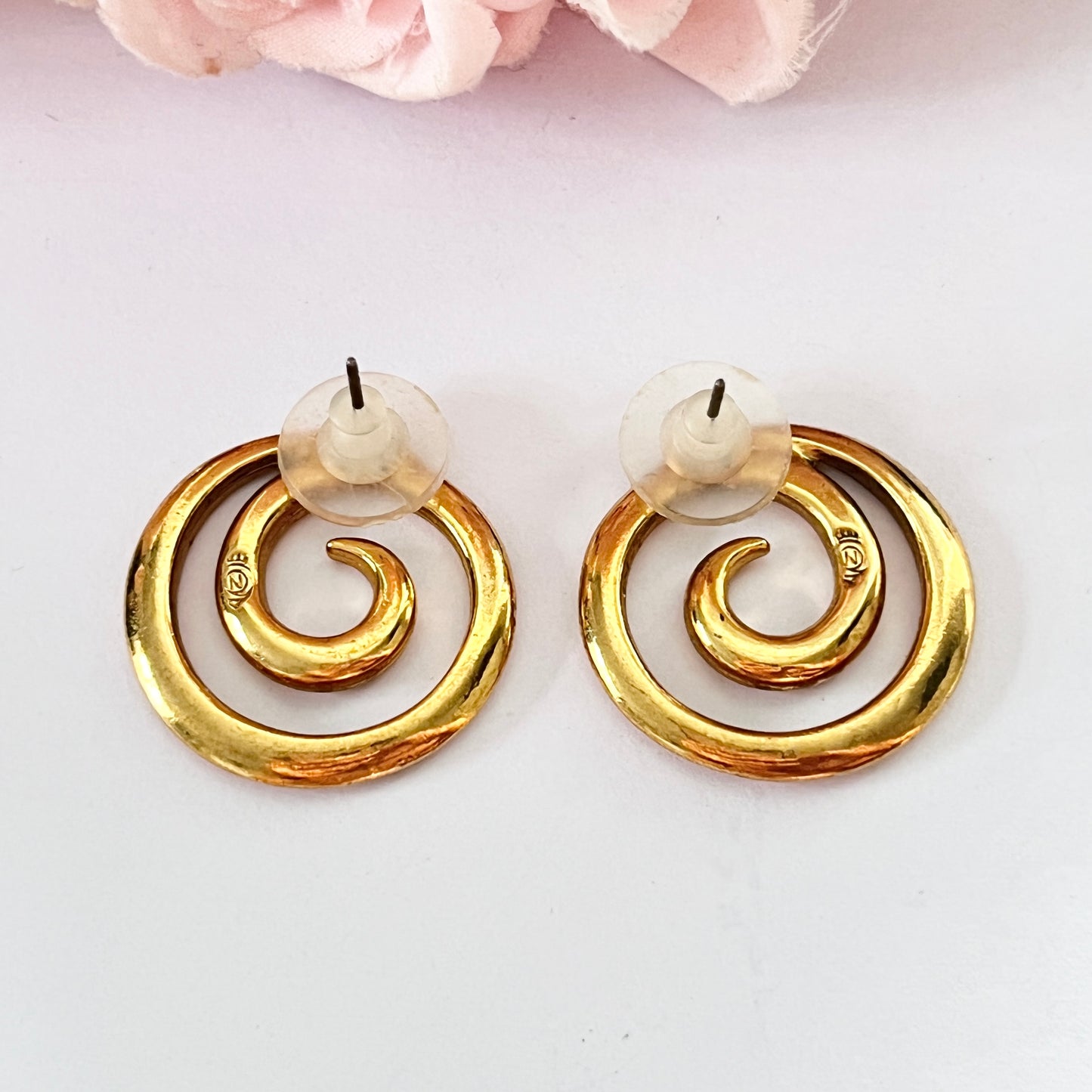 1960s Napier Gold Plated Swirl Pierced Statement Earrings