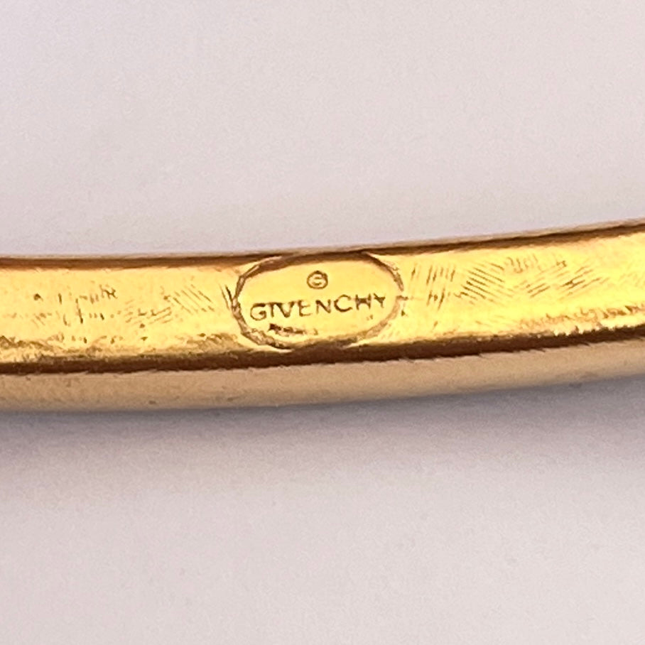 1980s Givenchy Gold Plated Blue Diamanté Bangle
