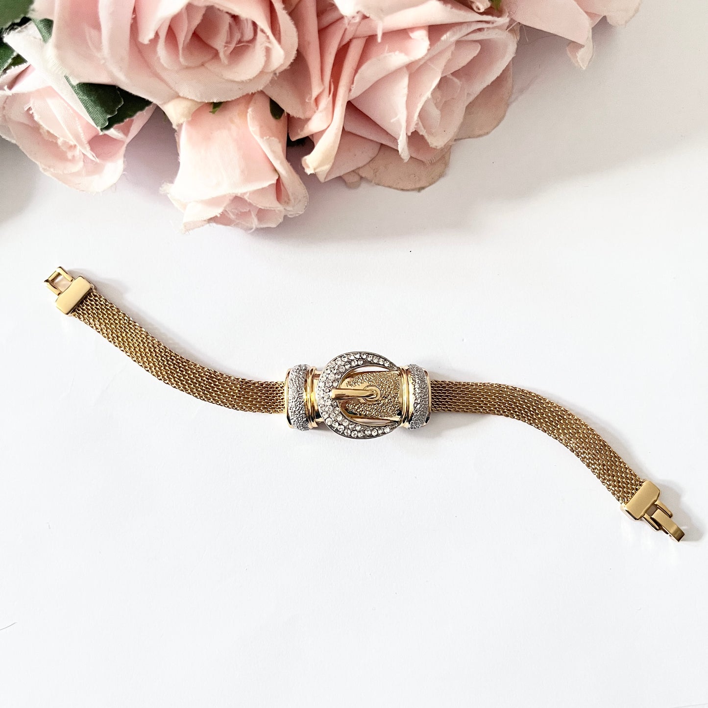 1960s Gold Plated Diamanté Buckle Bracelet