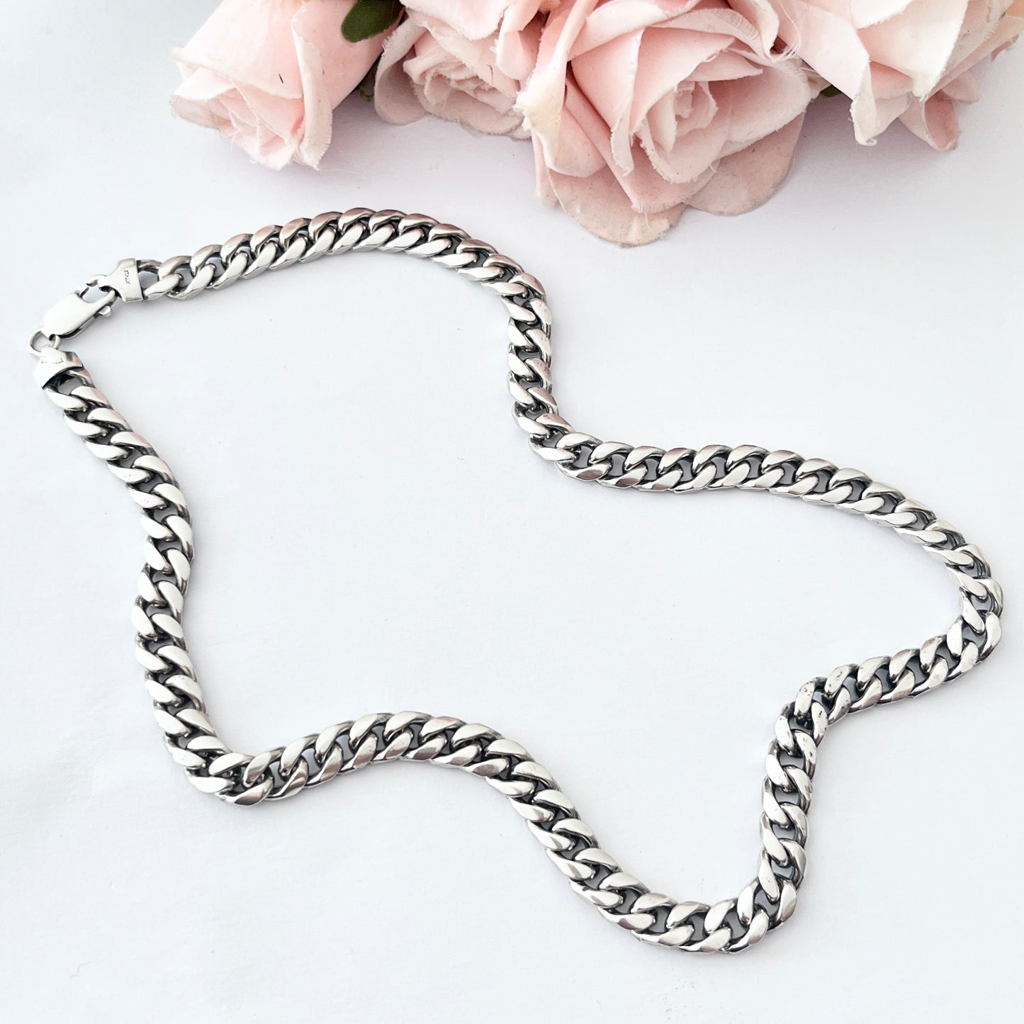 1980s Italian Sterling Silver Curb Chain Necklace