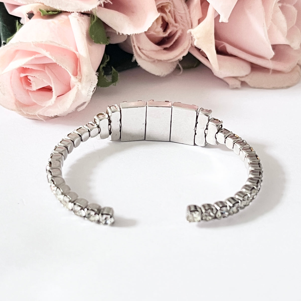 1940s Mother of Pearl and Diamanté Cuff Bracelet