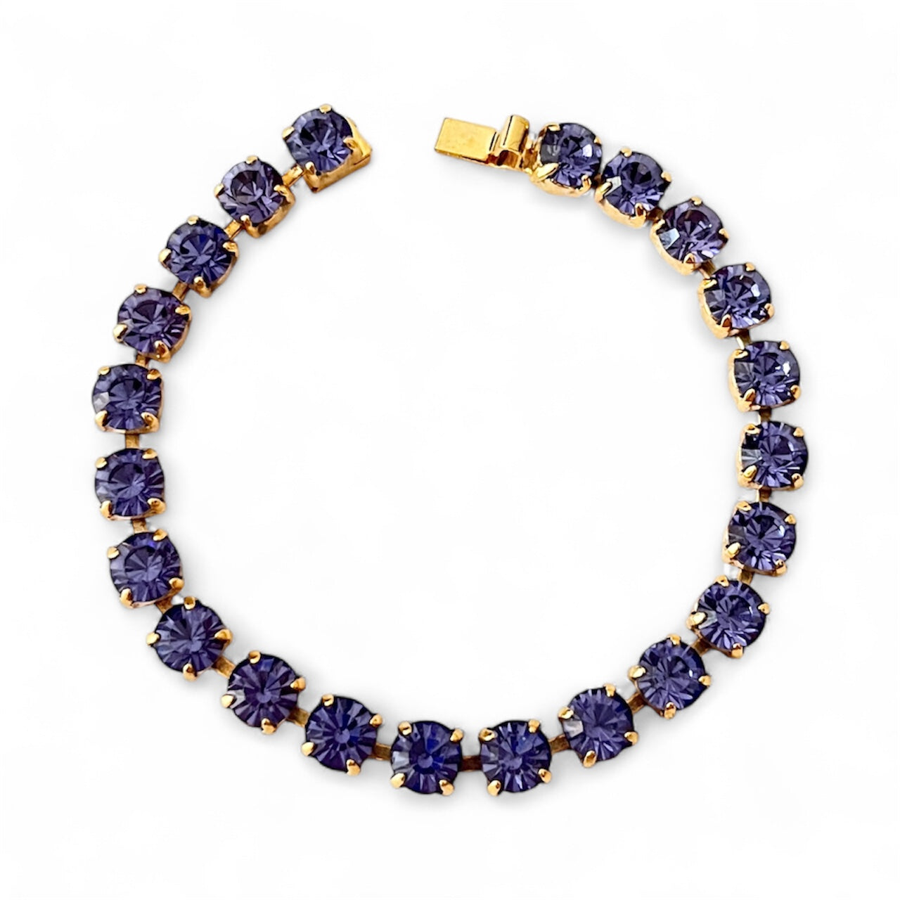 1980s Faux Amethyst Diamanté Gold Plated Tennis Bracelet