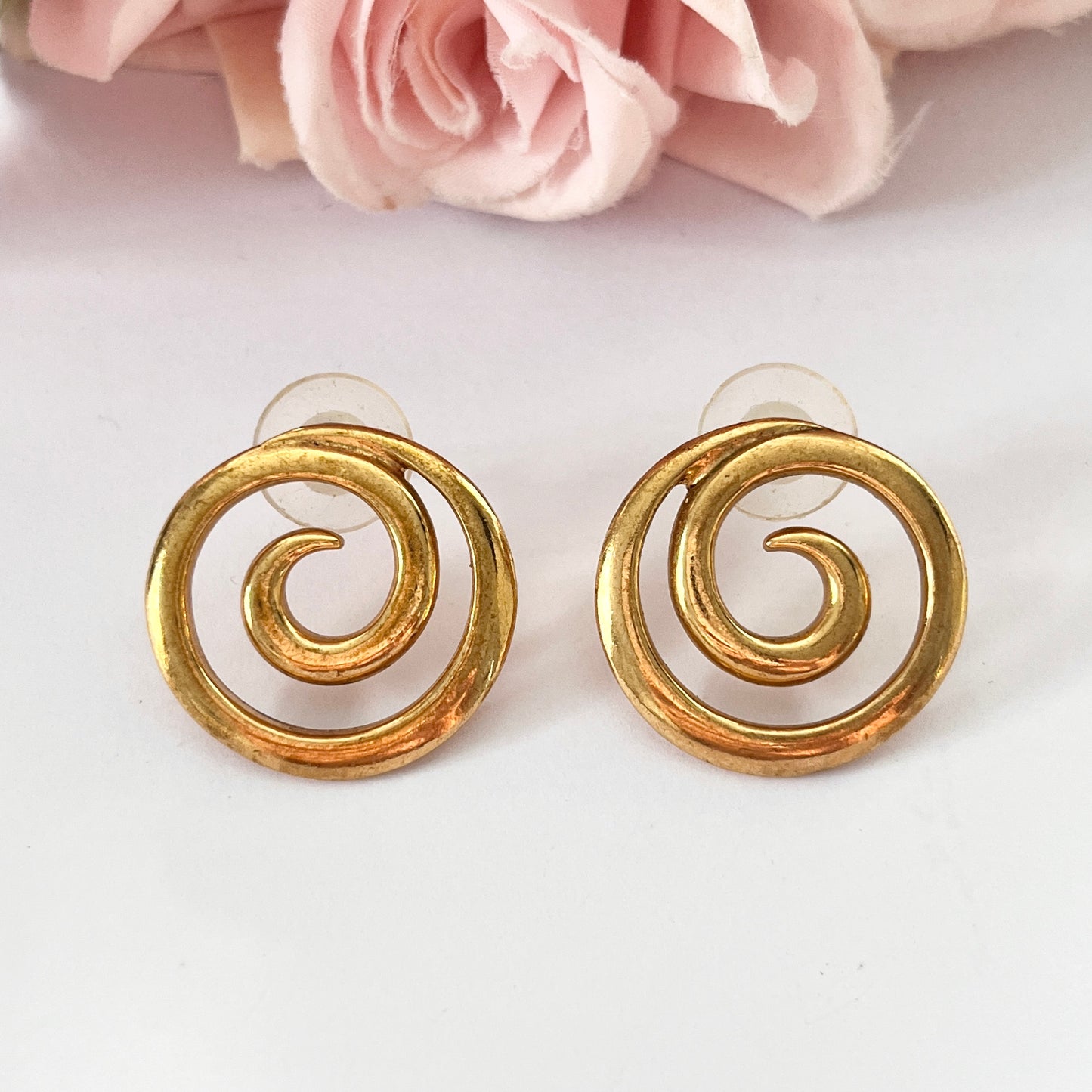1960s Napier Gold Plated Swirl Pierced Statement Earrings