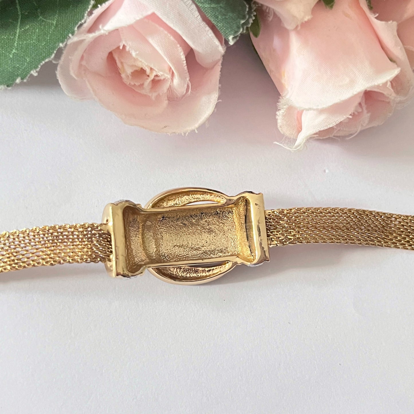 1960s Gold Plated Diamanté Buckle Bracelet