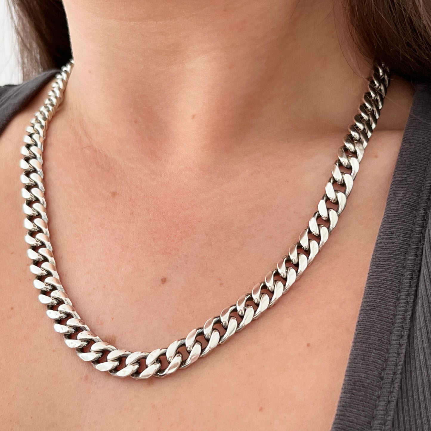 1980s Italian Sterling Silver Curb Chain Necklace