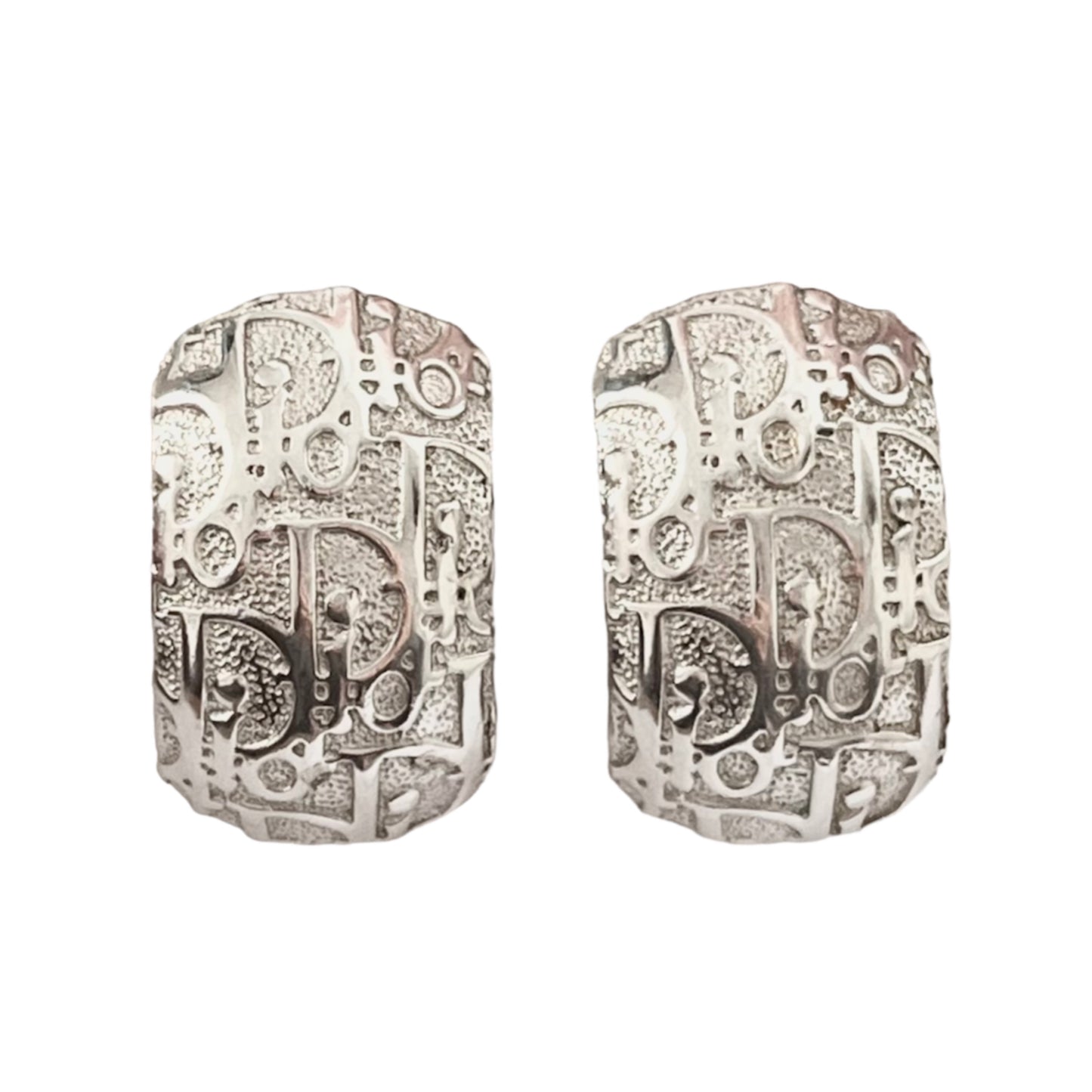 1980s Christian Dior Germany Silver Plated Monogram Clip On Earrings