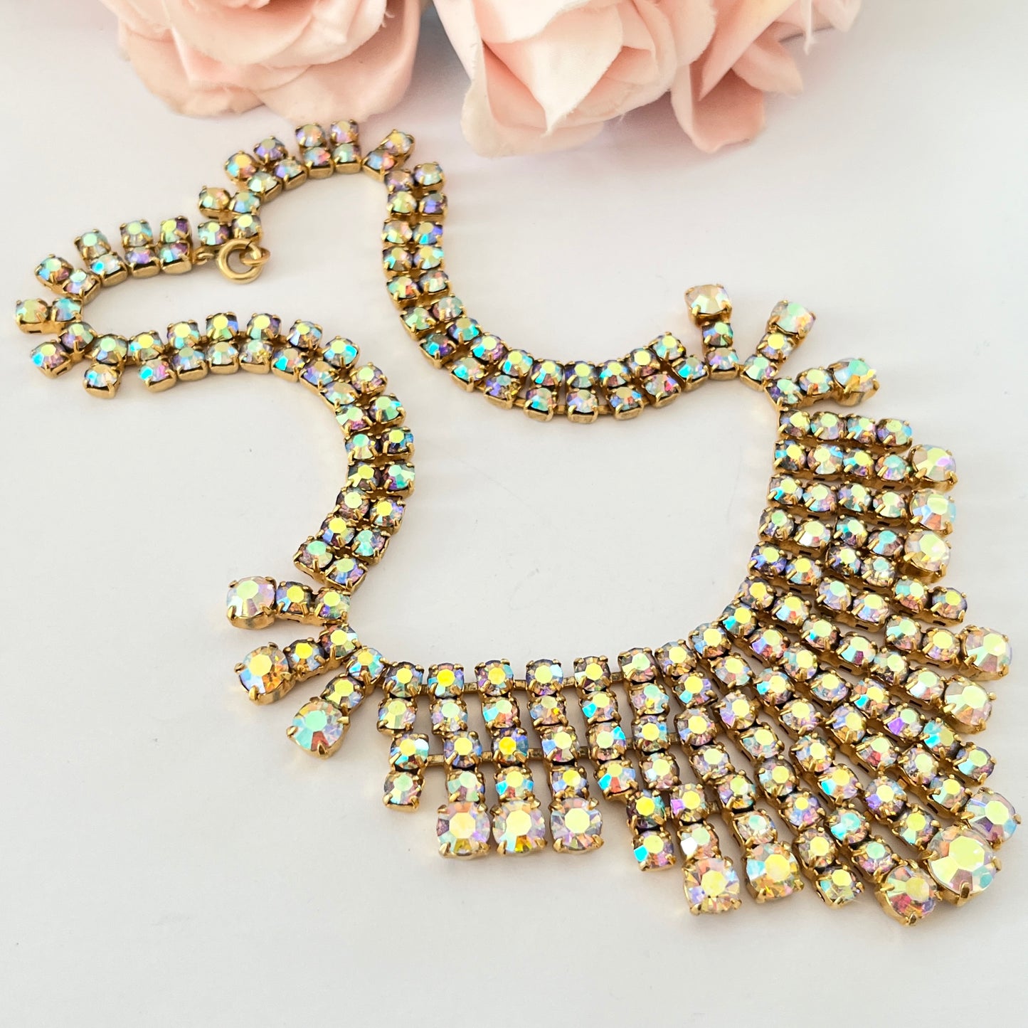 1950s Aurora Borealis Gold Plated Statement Necklace