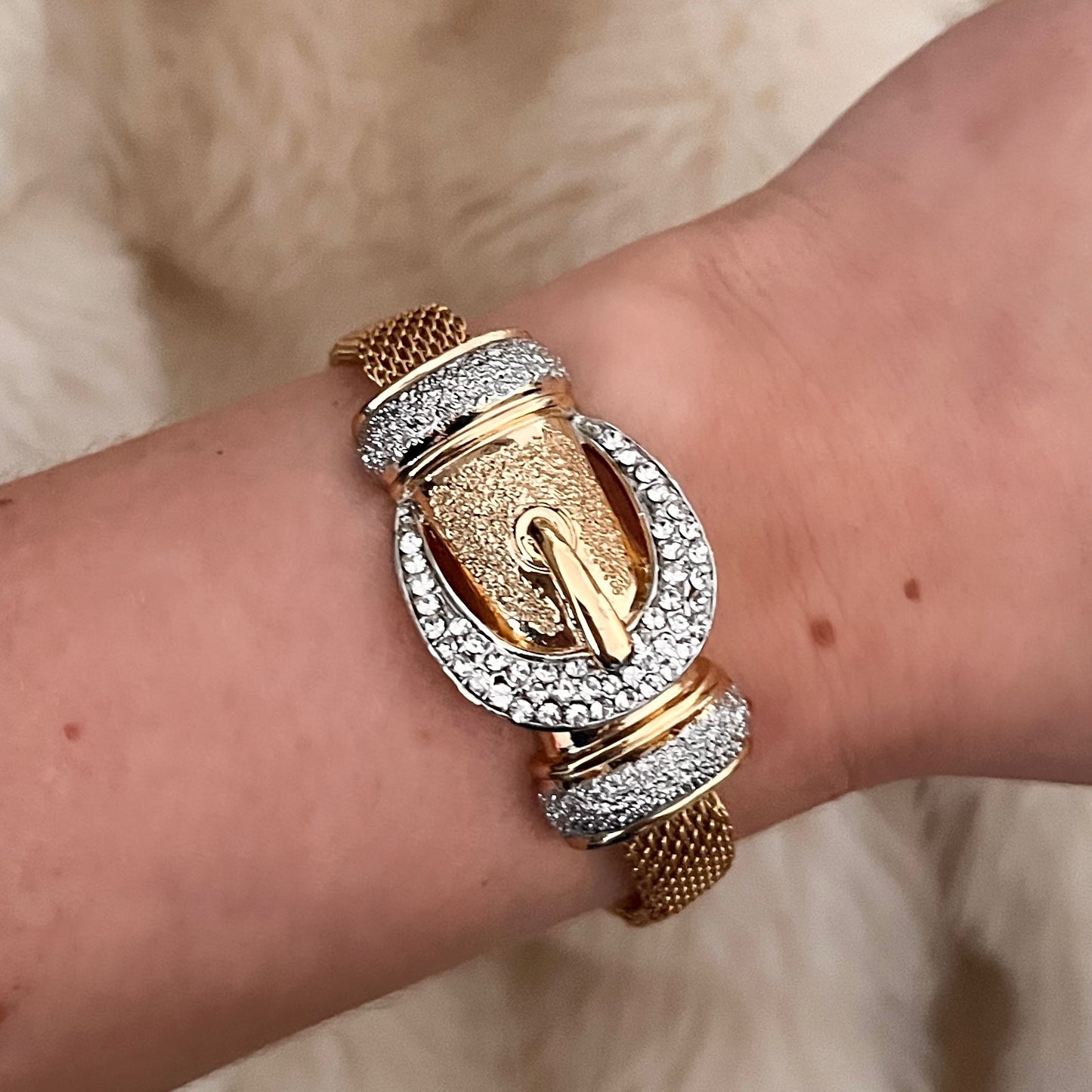 1960s Gold Plated Diamanté Buckle Bracelet