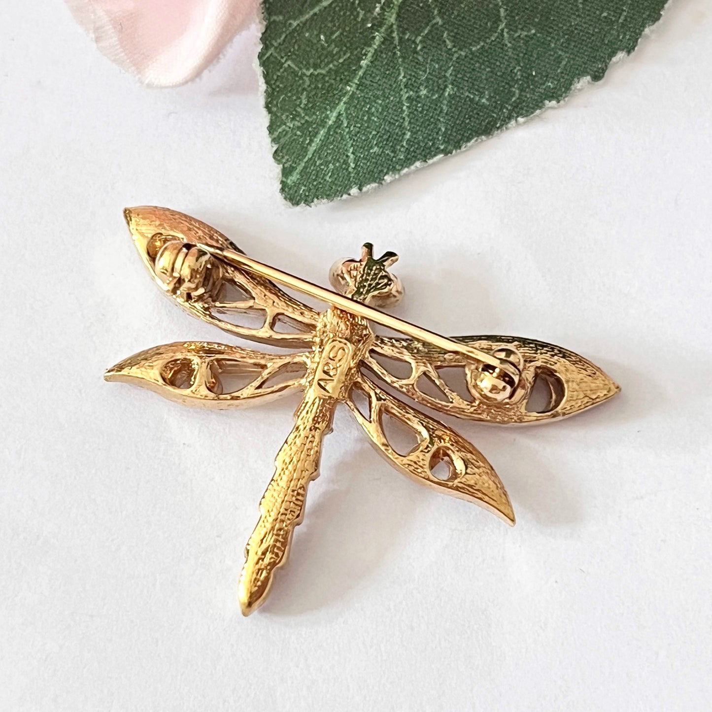 1980s Attwood & Sawyer Gold Plated Dragonfly Diamanté Brooch