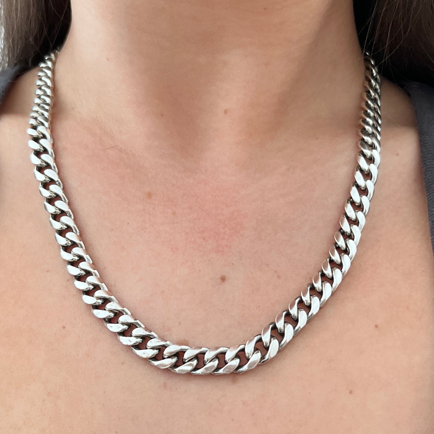 1980s Italian Sterling Silver Curb Chain Necklace