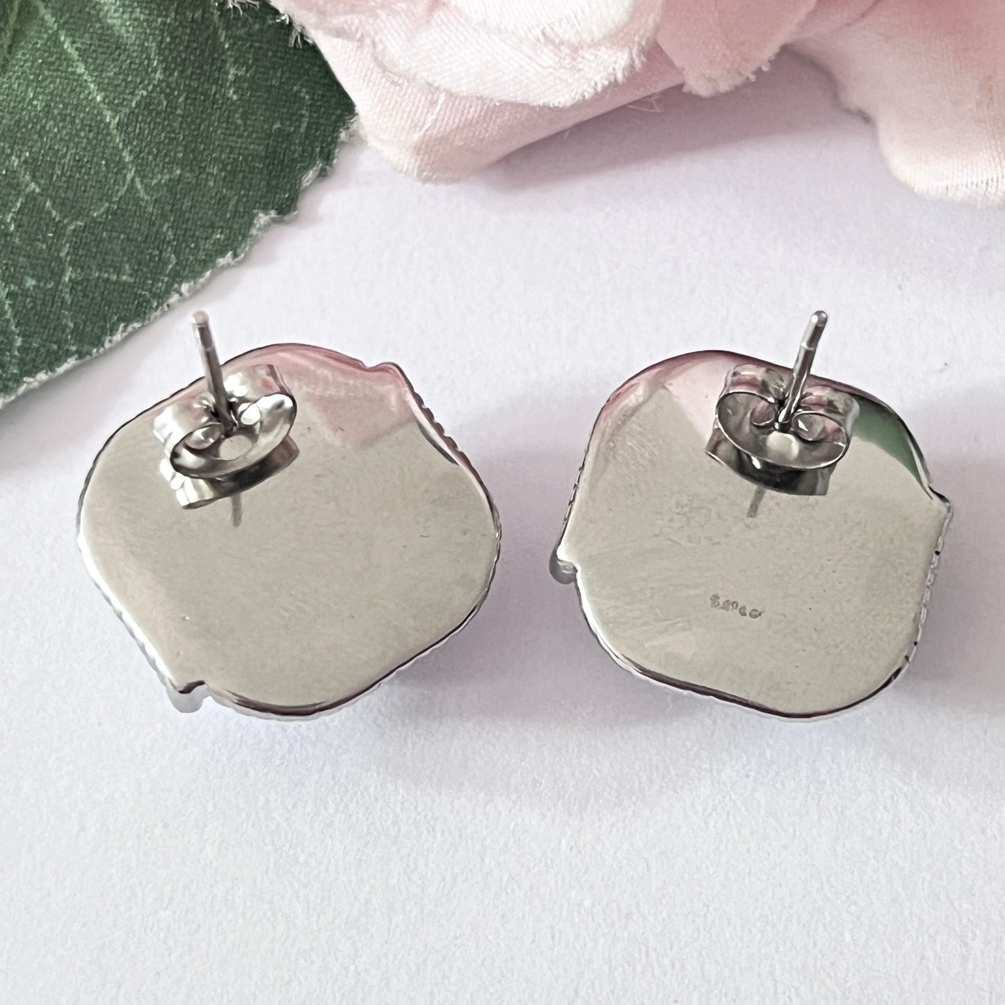 Silver Faux Pearl Square Statement Pierced Earrings