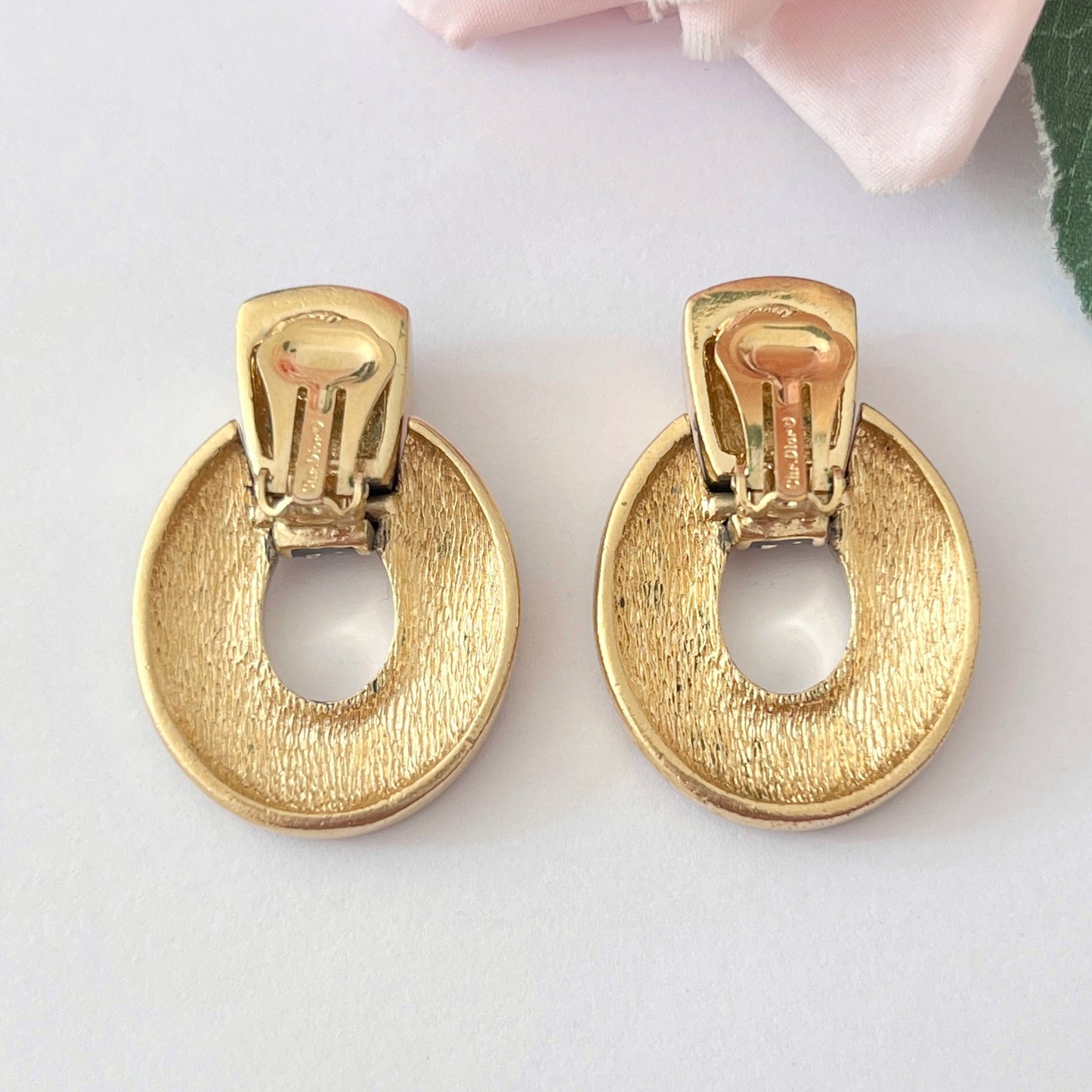 1980s Christian Dior Black Enamel Door Knocker Clip On Earrings