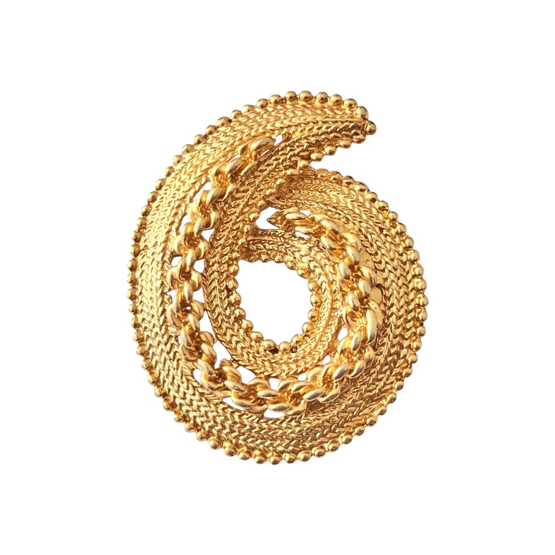 1980s Gold Plated Statement Swirl Brooch