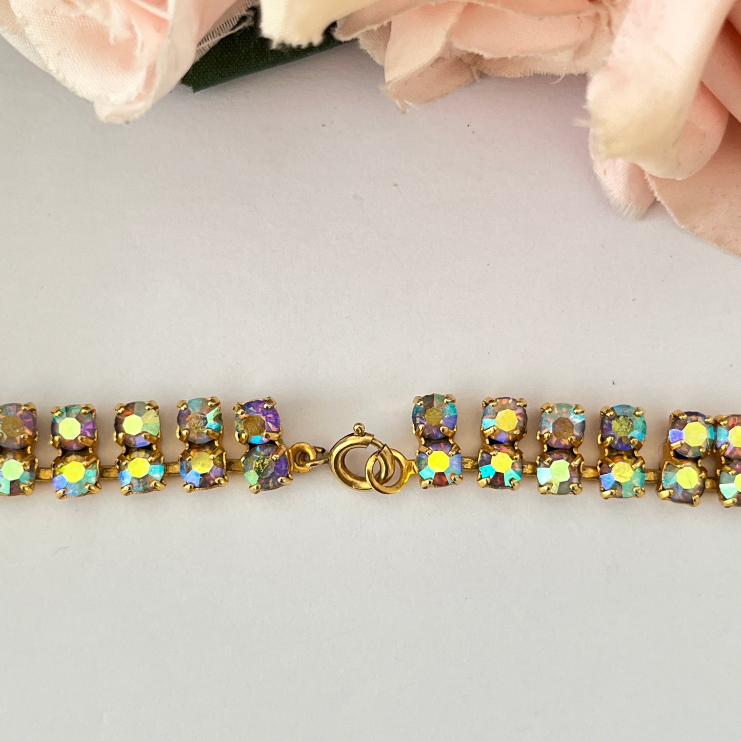 1950s Aurora Borealis Gold Plated Statement Necklace