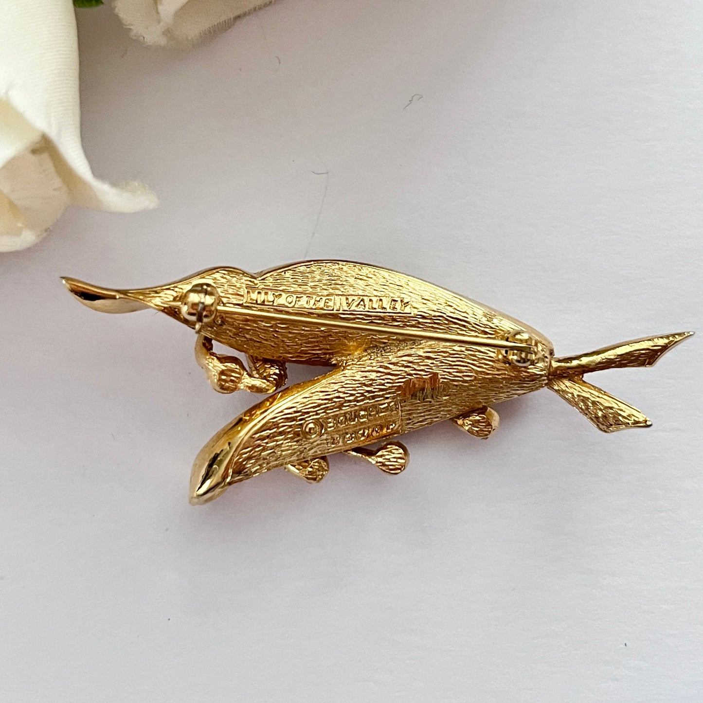 1960s Boucher ‘Lily Of The Valley’ Brushed Gold Plated Faux Pearl Brooch