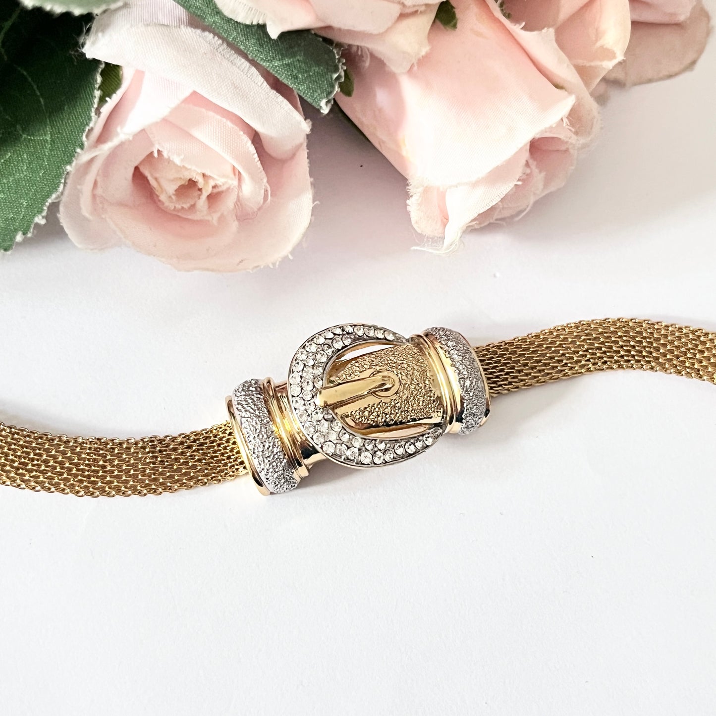 1960s Gold Plated Diamanté Buckle Bracelet