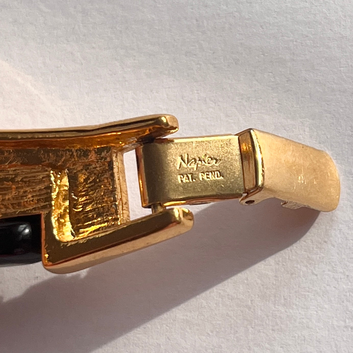 1980s Napier Gold Plated Black Resin Statement Collar Necklace