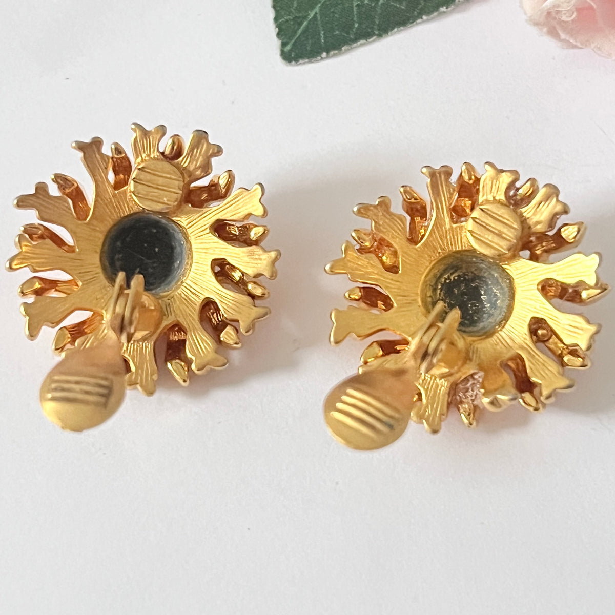 1980s Monet Brushed Gold Plated Flower Clip On Earrings
