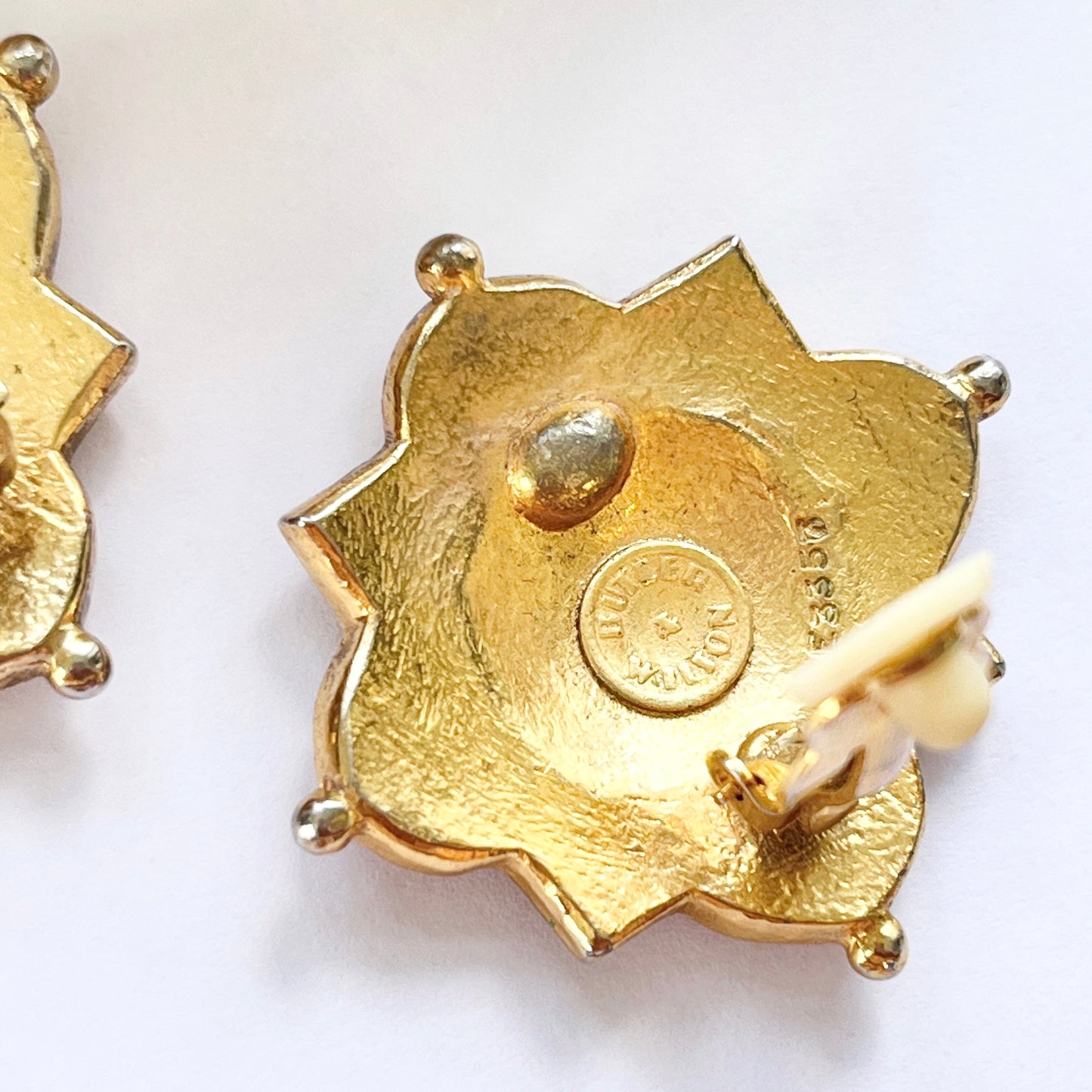 1980s Butler & Wilson Gold Plated Black Red and Green Enamel Tartan Clip On Earrings