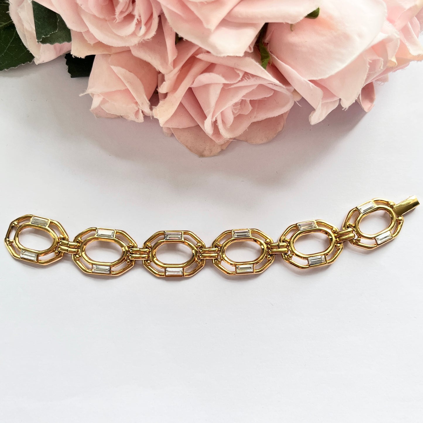 1980s Gold Plated Diamanté Chain Bracelet