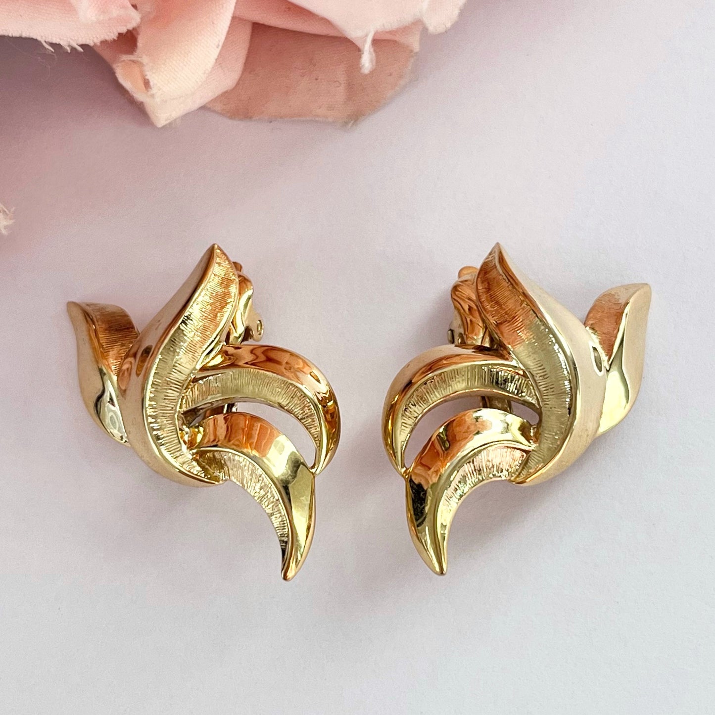 1960s Trifari Gold Plated Leaf Clip On Earrings