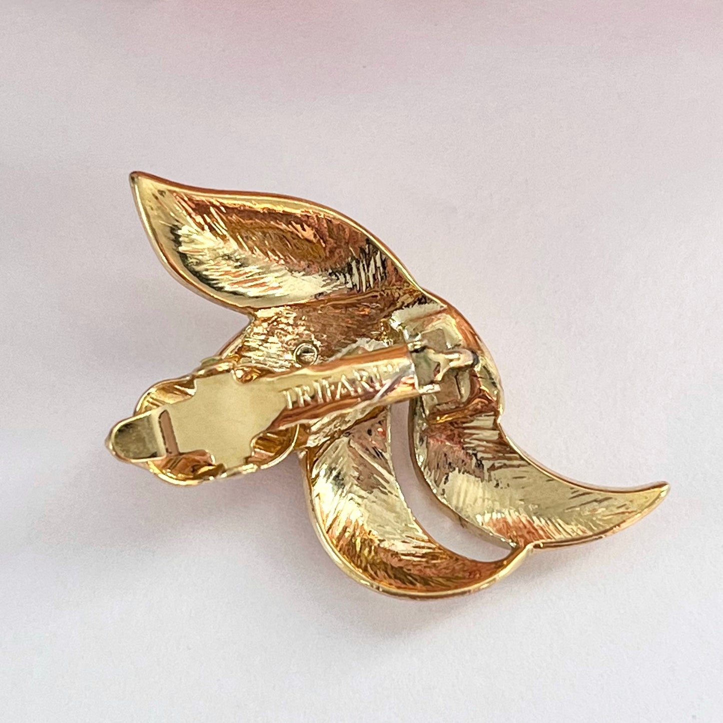 1960s Trifari Gold Plated Leaf Clip On Earrings