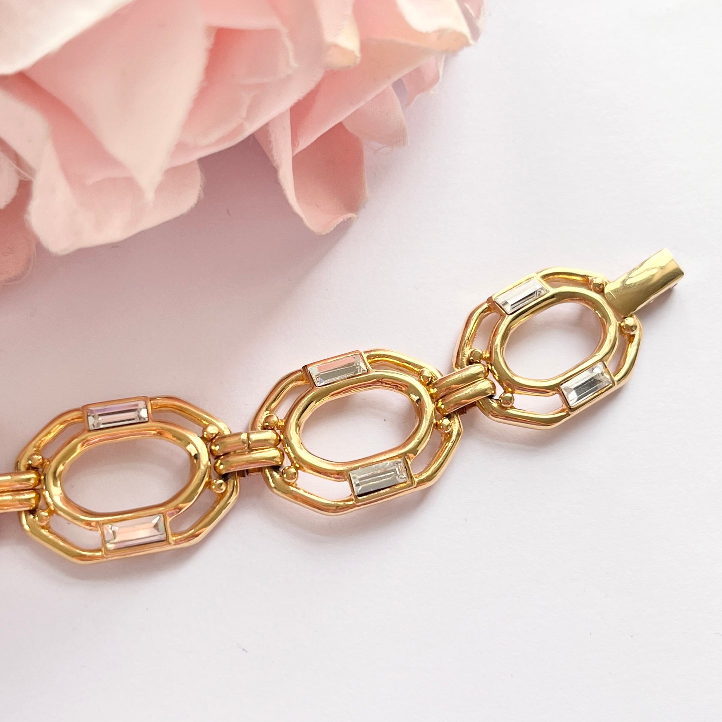 1980s Gold Plated Diamanté Chain Bracelet